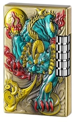 Accendino a fiamma obliqua a 45° con doppia goffratura, mola retrò scorrevole lateralmente, adatto for decorazioni da collezione, regalo for uomo (butano non incluso)(Gold1)