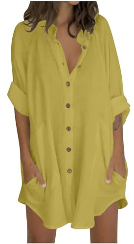 Chemisier Femme Chic et Élégant Chemise en Lin Respirant Haut Décontracté Couleur Unie Chemisiers et Blouses T Shirt Manche Longue Grande Taille Tunique Longue Blouse Casual Liquette