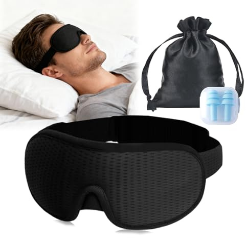 pclapora Masque de Nuit, Masque de Sommeil Occultant pour Homme et Femme, Cache Yeux pour Dormir 3D Anti-lumière, pour Les Personnes Dormant sur Le Côté, Équipé de Bouchon D'Oreille