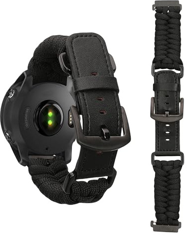 kwmobile Ersatzarmband geflochten kompatibel mit Garmin Forerunner 55/158 / 245/245 Music / 645 Armband - Fitnesstracker Sportarmband aus PU Leder mit Uhrenverschluss - Schwarz