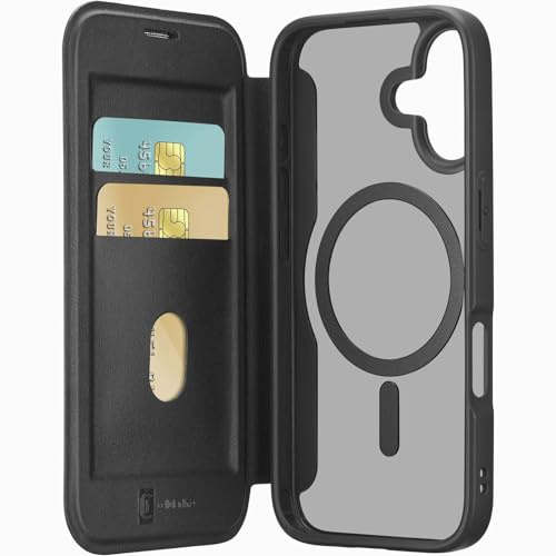cellularline - Daily Mag - Custodia a libro con retro rigido semitrasparente - Compatibile con iPhone 17 - Compatibile con ecosistema Magsafe® - Dotata di 2 slot porta carte - Nero