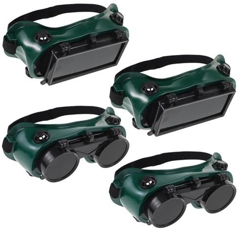 Lot de 4 lunettes de soudeur rabattables avec bande élastique - Lunettes de sécurité pour soudeur - Lunettes de protection des yeux - En plastique - Confortables - Pour soudage, coupe, soudage au gaz