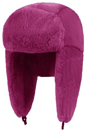 Lina & Lily Cappello Aviatore Trapper Donna Uomo Invernale in Pelliccia Sintetica (Rosa Scuro)