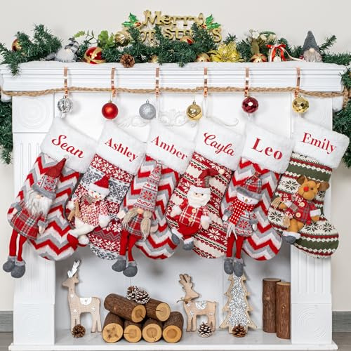 Beyond Your Thoughts Personalisiert Weihnachtsstrumpf, Benutzerdefinierte Fleisch Nikolausstrumpf Kamin mit Namen, 1 Stück Großer Christmas Stocking, Rote 3D Puppe