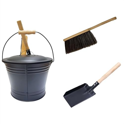 Ash Bucket - 4.75-Gallon Metal Bucket with Lid and Shovel,Metal Coal and Hot Ash Pail for Fireplace, Fire Pits, Wood Burning Stoves, Grill, Outdoor,Home, Black