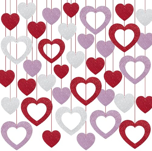 Detene 72 Piezas Kit de Decoración de San Valentín Guirnalda de Corazón Rojo Rojos Colgar decoración de Remolino para Boda Compromiso Aniversario San Valentín