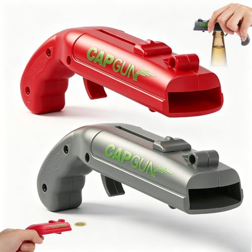 AOOTE 2 PCS Abrebotellas Pistola,Capgun Abrebotellas Pistola,Abridor de Cerveza Divertidos,para Bar, Fiestas en Casa,Barbacoa al Aire Libre,Regalo Divertido(Rojo+Gris)