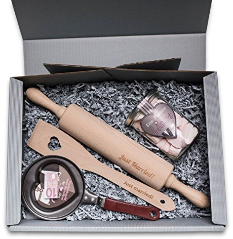 Hochzeitsgeschenk Just Married Pfannenwender und Teigroller Gravur