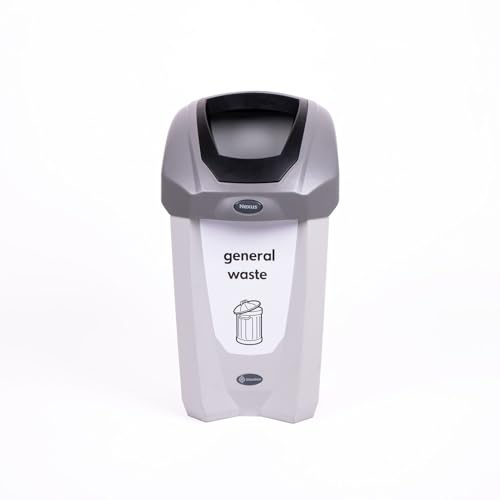 Glasdon Nexus 30 General Waste Bin (Grey, Black & White) – Plastic Bin for Non-Recyclable Waste – Compact 30-Litre General Waste Container – Flip Lid