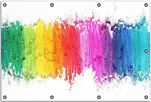 Wallario Outdoor-Poster für Garten oder Balkon Regenbogenstreifen auf weißem Hintergrund - Bunter Anstrich, Motivbanner Größe: ca. 80 x 120 cm, Outdoor-Bild