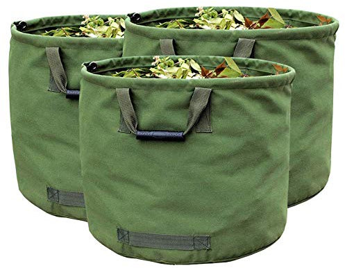 3 x Sac de Jardinage 125L Extra-robuste avec Poignées, Sac de Ramassage Feuilles Verte avec Toile Militaire (H45.7 cm, D55.8 cm)