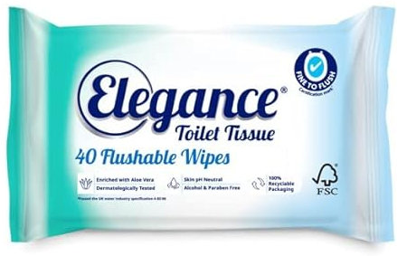 Elegance Toilet Tissue Flushable Wet Wipes, Certified Fine to Flush (16 Packs x 40 Wipes totaling 640 Wipes)