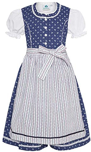 Isar-Trachten Mädchen Kinderdirndl blau mit Bluse, BLAU, 128