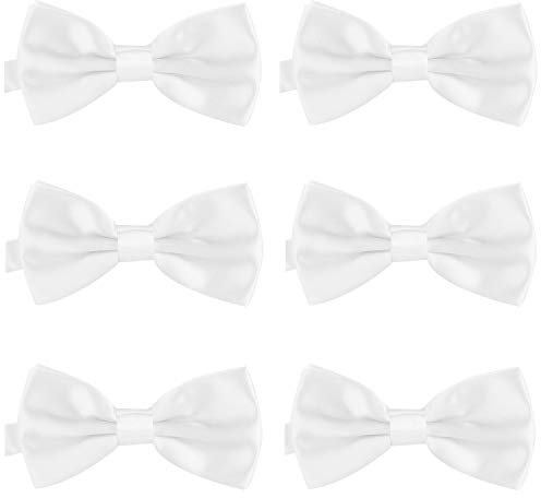 DonDon 6er Set Herren Fliege 12 x 6 cm gebunden und längenverstellbar weiß