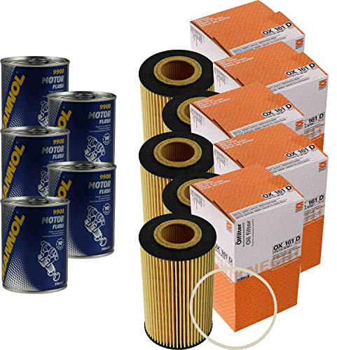 Lot de 5 filtres à huile d'origine MAHLE/KNECHT OX 161D + 5 x rinçage moteur SCT Flush
