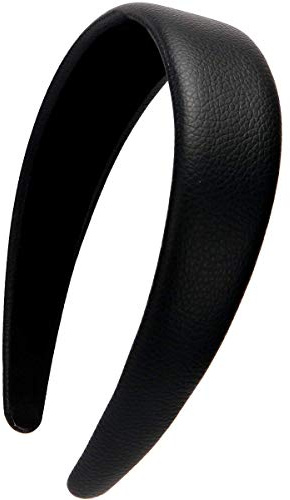 LONEEDY 4,3 cm Leder Hartes Breites Stirnband Gepolstertes Haarband für Frauen (Schwarz)