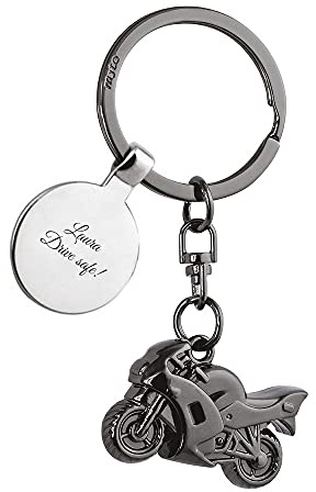 Amikado - Porte-clés Moto gravée avec Un prénom, Un nom ou Un Message (Noir) Porte Clef personnalisable - Meilleure Papa - Idée Cadeau Personnalisé Message - Idée Cadeau Fête des Peres