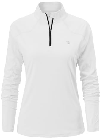 donhobo Damen Sportshirt Langarm Funktionsshirt UPF 50+ T-Shirt, Weiß, XS
