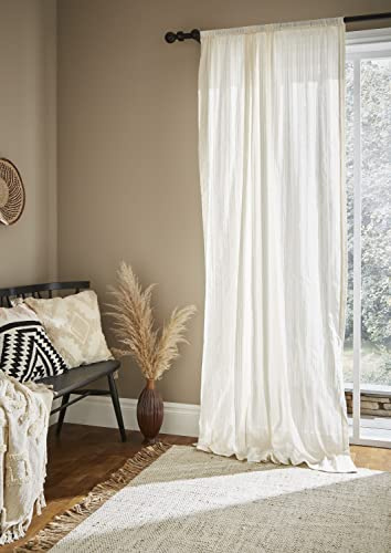 Pineapple Elephant Zofia Broderie Cotton Anglaise 55x72 Inch Tab Top Voile Curtain Panel Natural