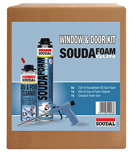 BC Profiles Soudal Soudafoam Window and Door Professional Quality Expanding Foam Kit | Solvent Based, PU Foam and Gun Cleaner, Low Expansion Filler Pack