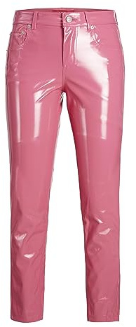 Jack & Jones JJXX Jxberlin Slim Hw Pantalones de Piel Sintética, Pantalones Mujer, Carmine Rose/Detalles: Brillante, M