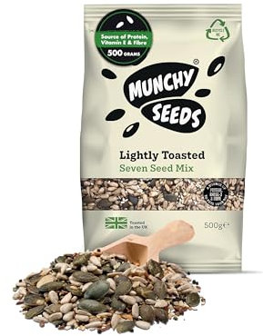 Munchy Seeds Lightly Toasted 7 Seed Mix, Pumpkin Seeds, Sunflower Seeds, Hemp, Chia, Rapeseed, Flaxseeds, Seeds for Baking, Breakfast Cereals & Granola, Mixed Seeds to Eat, Mixed Seeds for Eating 500g