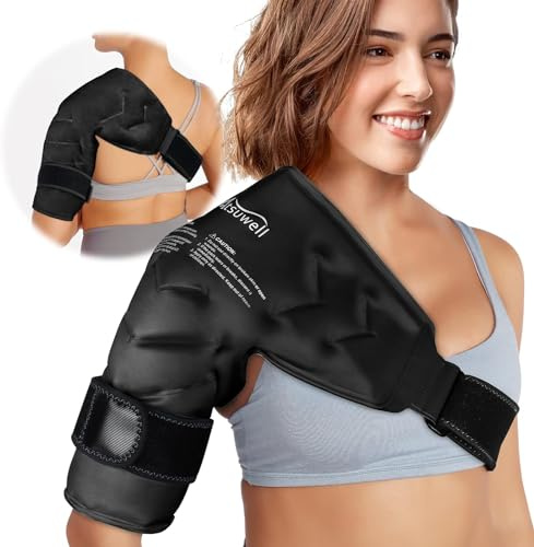 Atsuwell Schulter-Eisbeutel Wrap Kaltkompression, wiederverwendbare Gel-Eis-Schulterwickel, Kältepackung für Schulter mit verstellbarem Gurt, flexible Arm-Eisbeutel für Schultern, Schwarz