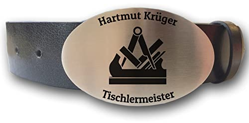 elbedruck Ledergürtel mit ovaler Gürtelschnalle Zunftzeichen Tischler und Wunschgravur personalisiert Dein Text Name Firma Gürtel Geschenk Tischlerin (S (Länge 100 cm))