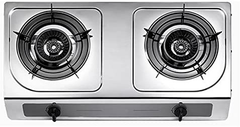 IBOWZ Plaque de Cuisson Gaz Table de Cuisson à gaz Cuisinière à gaz de Table Classique,Salle à Manger intérieure Portable en Acier Inoxydable 4,5 KW,avec 2 brûleurs et Protection Contre Les pannes