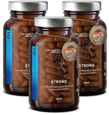 3er Set - N°32 Strong - Black Maca Kapseln hochdosiert mit Tribulus terrestris, Cordyceps sinensis, schwarzer Knoblauch, Ginseng, Zink & Selen - 270 Kapseln