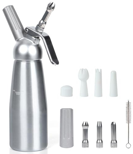 VIGIND Whipped Cream Dispenser 500ml Whipped Cream Charger With Sturdy Aluminum Body And Head,Leak Free,Cream Maker with 2 Sets Decorating Nozzles,Leak Resistant,N2O Chargers (Not Included)