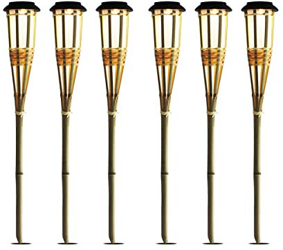 JUANIO Juego de 6 Antorchas solar, Lámparas LED de jardín, Antorcha de Luz de Bambú - Diámetro 8.8 x Altura 62 cm