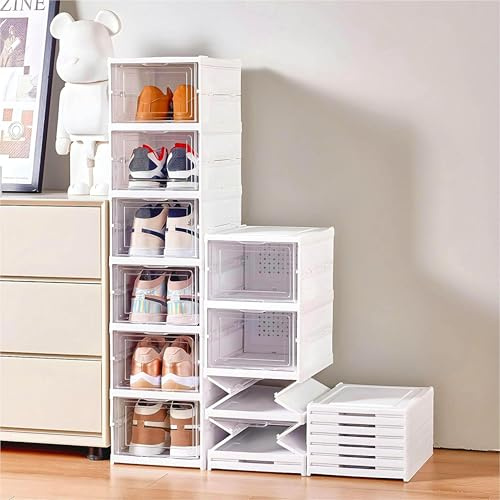 Gudemay Scatole per Scarpe Trasparenti Impilabili Pieghevoli 6 Piani - impilabile Contenitori Organizzatori Portascarpe con Coperchio - Scarpiera Pratica e Salvaspazio