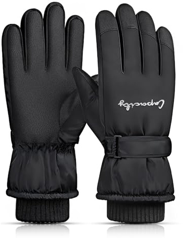 Bototack Winter Women Ski Gloves, Waterproof Touch Screen Thermal Gloves with Fleece, Windproof Snowboard Gloves for Skiing Hiking and Cycling (Black)