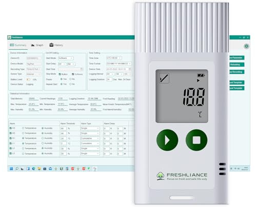 Freshliance Temperature Humidity Data Logger, USB Reusable Temperature Humidity Recorder with PDF CSV Report, Digital Refrigerator Thermometer Hygrometer for 35000 Points High Accuracy, TagPlus-TH