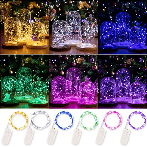 HXWEIYE 6 Stück LED Lichterkette Batterie, 2M 20LEDs | Silber Kupferdraht,Batteriebetrieben,Mini Lichterketten,Deko für Flasche Geburtstag Innen Außen Weihnachten Deko(Mehrfarbig)