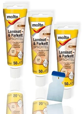 3x Molto Laminat- & Parkettspachtel 50 ml Set Holzreparatur (Eiche Hell)