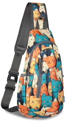 TITECOUGO Small Sling Bag Lightweight Crossbody Bag for Women Rucksack for Men Running Backpack Travel Chest Pack Shoulder Daypack for Hiking Outdoor Gym Work Sports Yellow Blue Cat