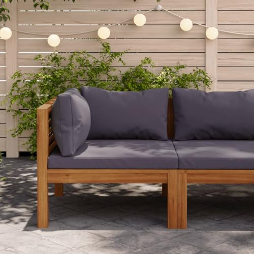 FUDUGEHMIOFWFJJ gartensessel,gartenstühle wetterfest,Modulares Ecksofa mit Dunkelgrauen Kissen Massivholz AkazieGeeignet für Garten, Außenbereich, Terrasse, Wohnzimmer