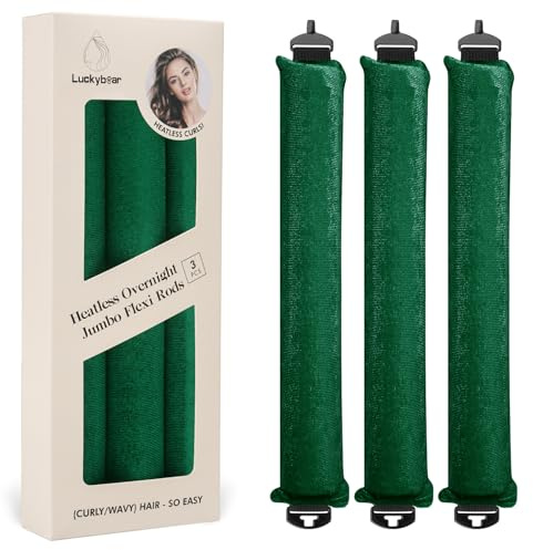 Rulos sin calor, 3 unidades, satén flexible, extragrandes, para rizarte el pelo mientras duermes, para todo tipo de cabello, verde