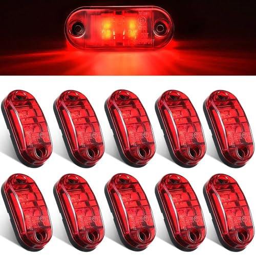 Greluma 10 pcs DC12v/24v feux de remorque à led,2 leds Imperméable feux de position latéraux de remorque à led feux de circulation à signal ovale feux de gabarit pour camion bateau rv-lumière rouge