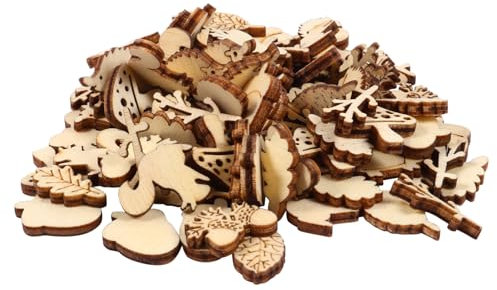 NUOBESTY 200stücke Cartoon Holz Scheiben Für Diy Handwerk Scrapbooking Home Dekoration Und Ornamente Unfertige Hohle Holzscheiben Zum Basteln