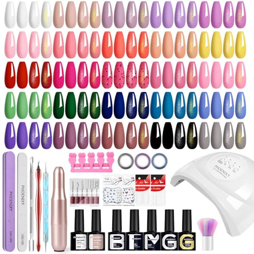 Phoenixy Kit Ongle Gel U V Complet 25 Couleur avec Ponceuse pour Ongles Lampe UV Kit Vernis Semi Permanent Base et Top Coat Outils de Manucure Adapté aux Débutants