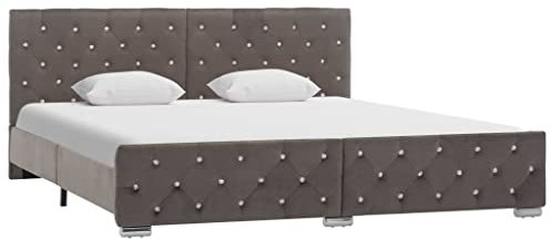 THOYTOUI Bettgestell, Seniorenbett Bett Polsterbett Bettsystem Geeignet für Gästezimmer Mehrbettzimmer Wohnung Hotel Grau Samt 180x200 cm