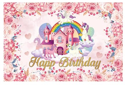 1 Stück Happy Birthday Banner Geburtstagsbanner Party Hintergrund für Geburtstagsdeko Geburtstag Partybanner Großes Rosa Einhorn Geburtstagsdeko Hintergrund für Frauen und Mädchen