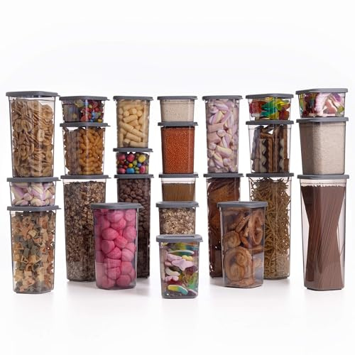 QOONA Luftdichte Vorratsdosen mit Deckel [24er-Set] Anthrazit - Stapelbar & platzsparend für die Küche, Vorratsgläser luftdicht, Mehl Aufbewahrung, Food Container, Vorratsbehälter, Aufbewahrungsbox