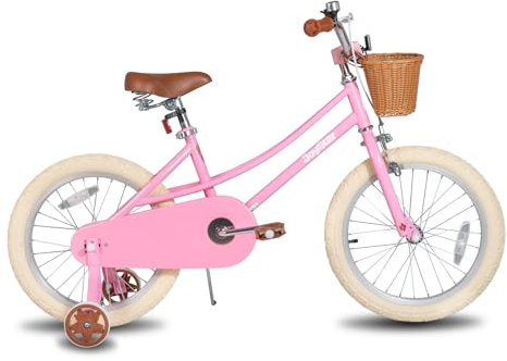 JOYSTAR 18 Zoll Kinderfahrrad für Kleinkinder 6-9 Jahre Mädchen, Mädchenfahrrad mit Stützrädern & Korb, Kinderfahrrad,rosa