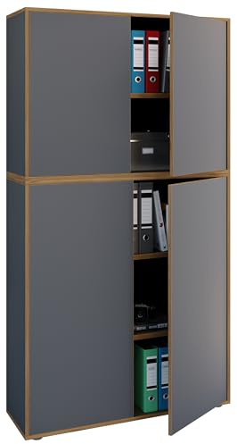 VCM Holz Büroschrank Ordner Aktenschrank Büromöbel Schrank Salia 5-Fach Breite 100 cm Drehtüren