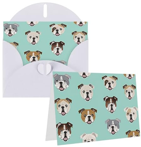 HJBNW Grußkarten, Dankeskarte mit Umschlägen, blanko, Notizkarten, gefalteter Karton, 10,2 x 15,2 cm, englische Bulldogge, Gesichter, Geburtstagskarte, für alle Anlässe