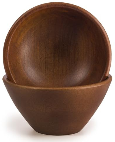woodluv Cereal Bowls Set of 2, Serving Bowl, Wood Bowl, Salad Serving Bowl, Fruit Bowl, Snacks Serving Dish, 15 cm x 15cm x 7.5cm